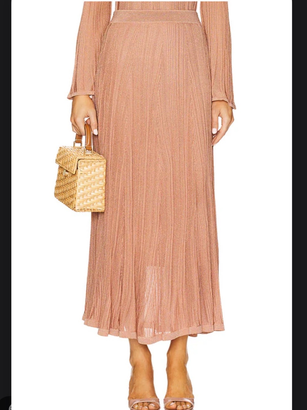 Zimmermann Lucky Metallic Blush Pink Pleated Midi Skirt
